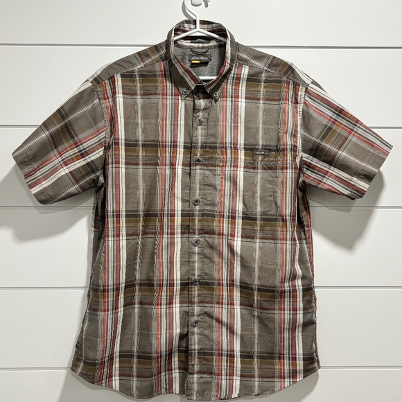Eddie Bauer Classic Fit short sleeve cotton blend plaid button down shirt size L - Picture 2 of 16